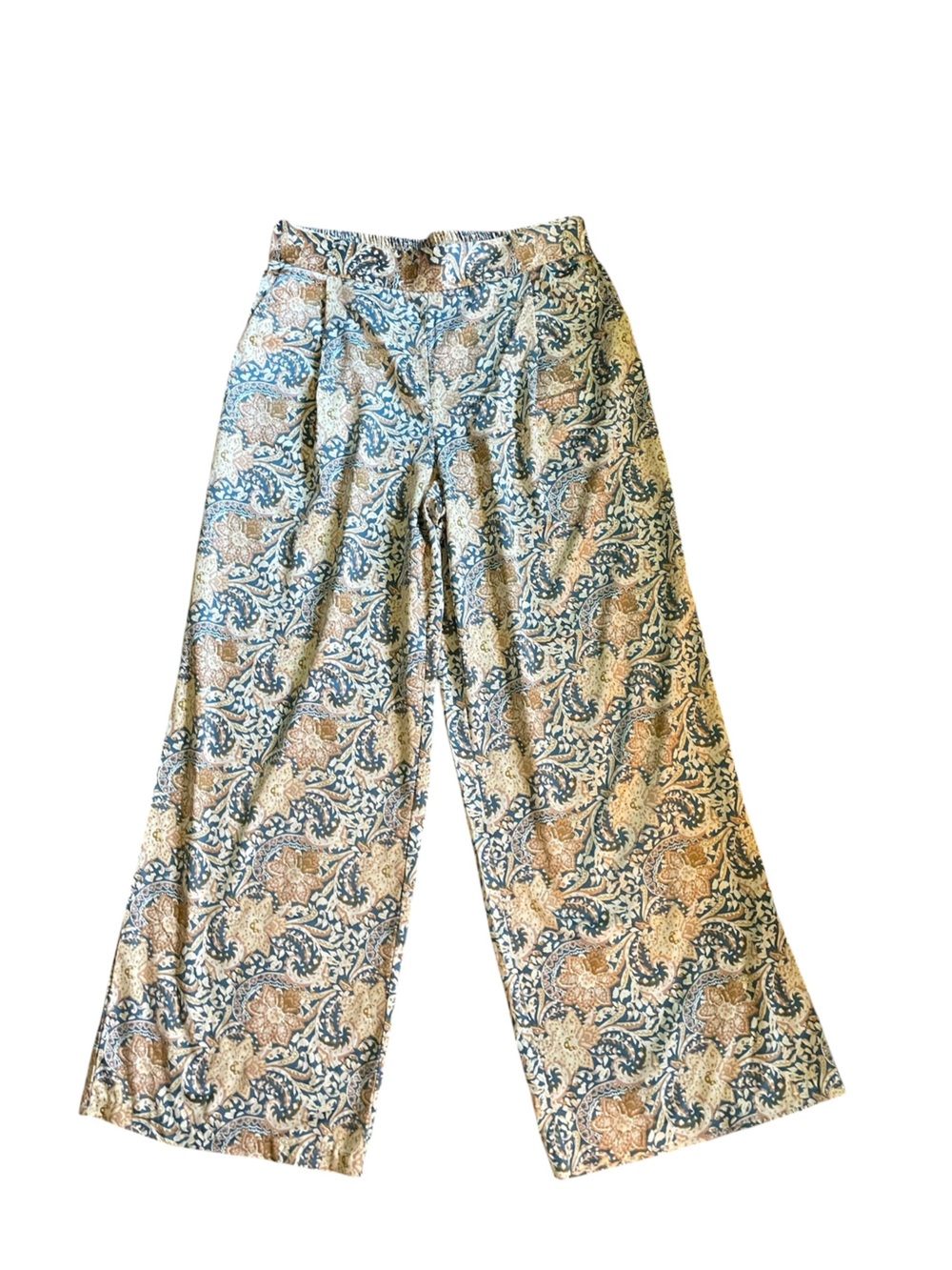 C50- DREW Blue and Tan Floral Wide-Leg Pants